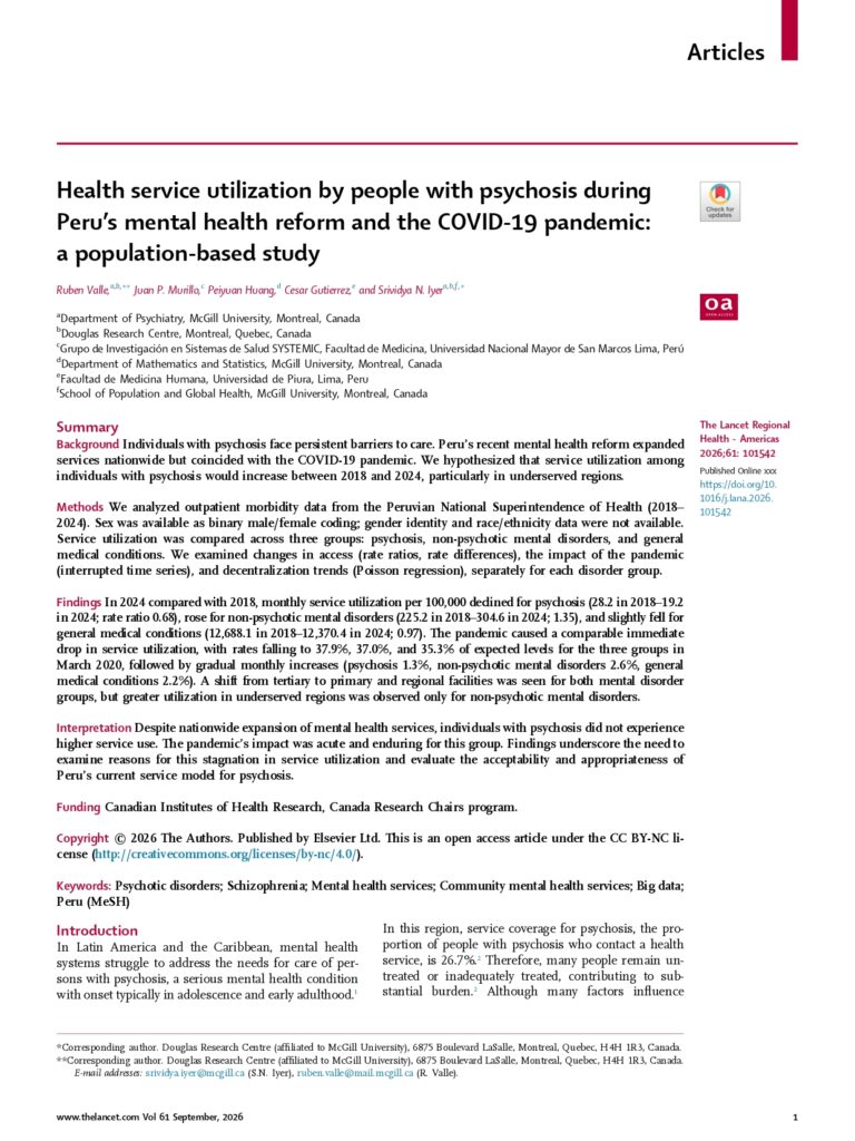 Health service utilization by people with psychosis during Peru’s mental health reform and the COVID-19 pandemic: a population-based study