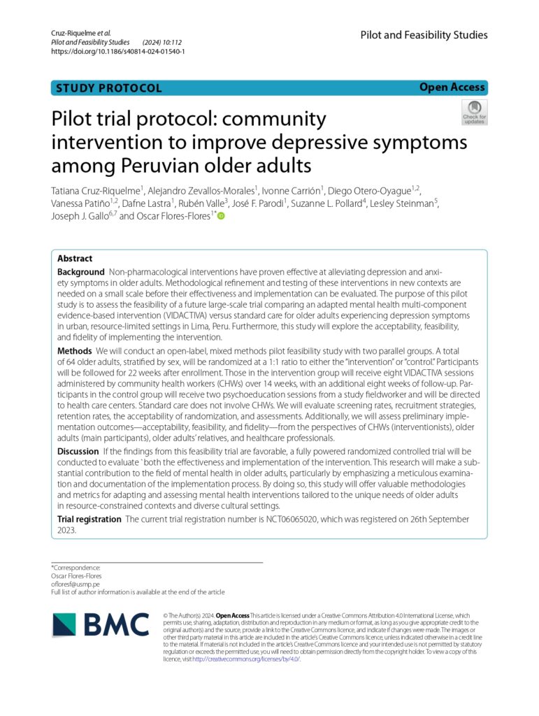 Pilot trial protocol: community intervention to improve depressive symptoms among Peruvian older adults