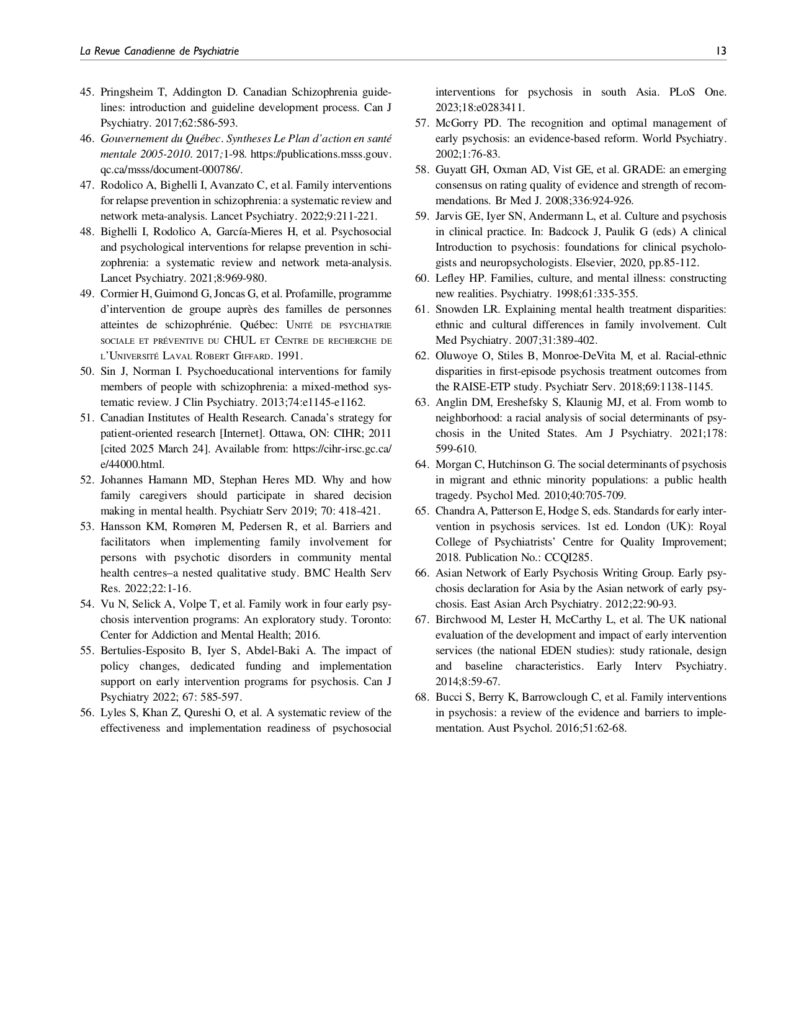 Family-Focused Recommendations in Canadian Guidelines for Early Intervention Services for Psychosis: A Systematic Review