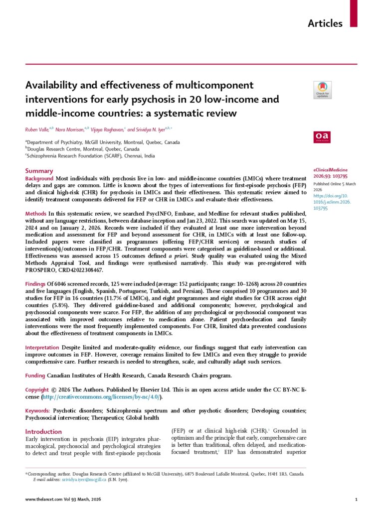 Availability and effectiveness of multicomponent interventions for early psychosis in 20 low-income and middle-income countries: a systematic review