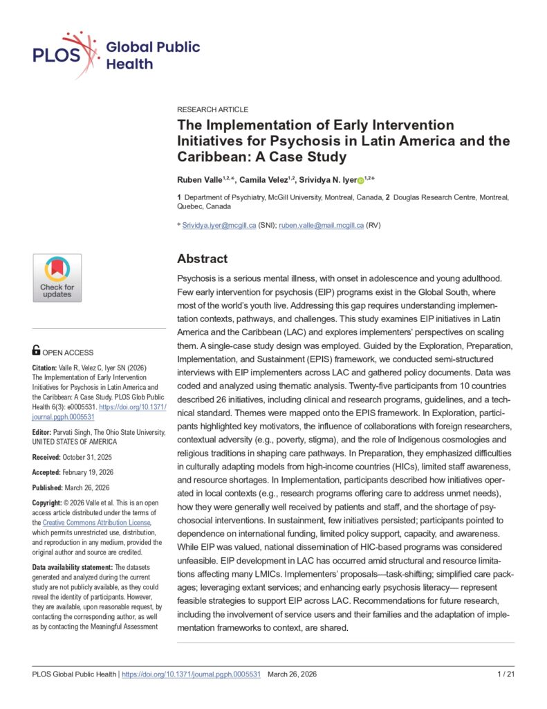 The Implementation of Early Intervention Initiatives for Psychosis in Latin America and the Caribbean: A Case Study